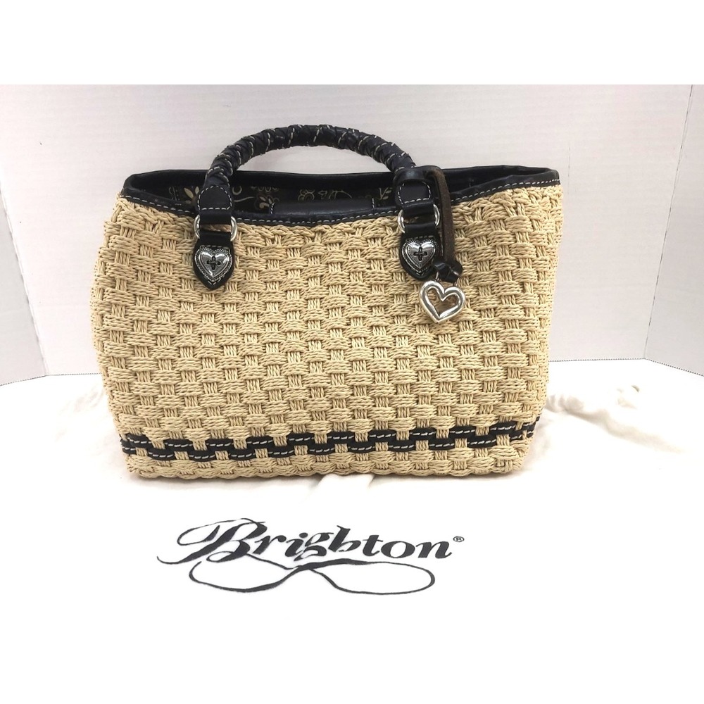 BRIGHTON Vintage Peggy Woven Jute Straw Braided Leather Tote Satchel Bag